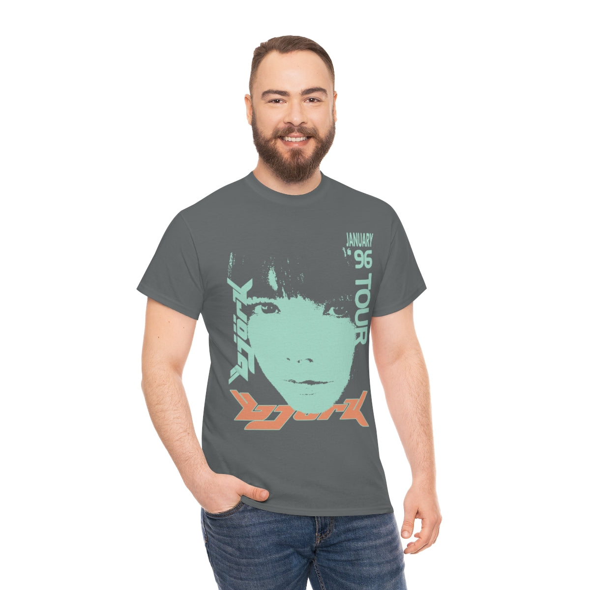Bjork 1996 January Tour Vintage Vibe T-shirt (Mint / Light Melon)