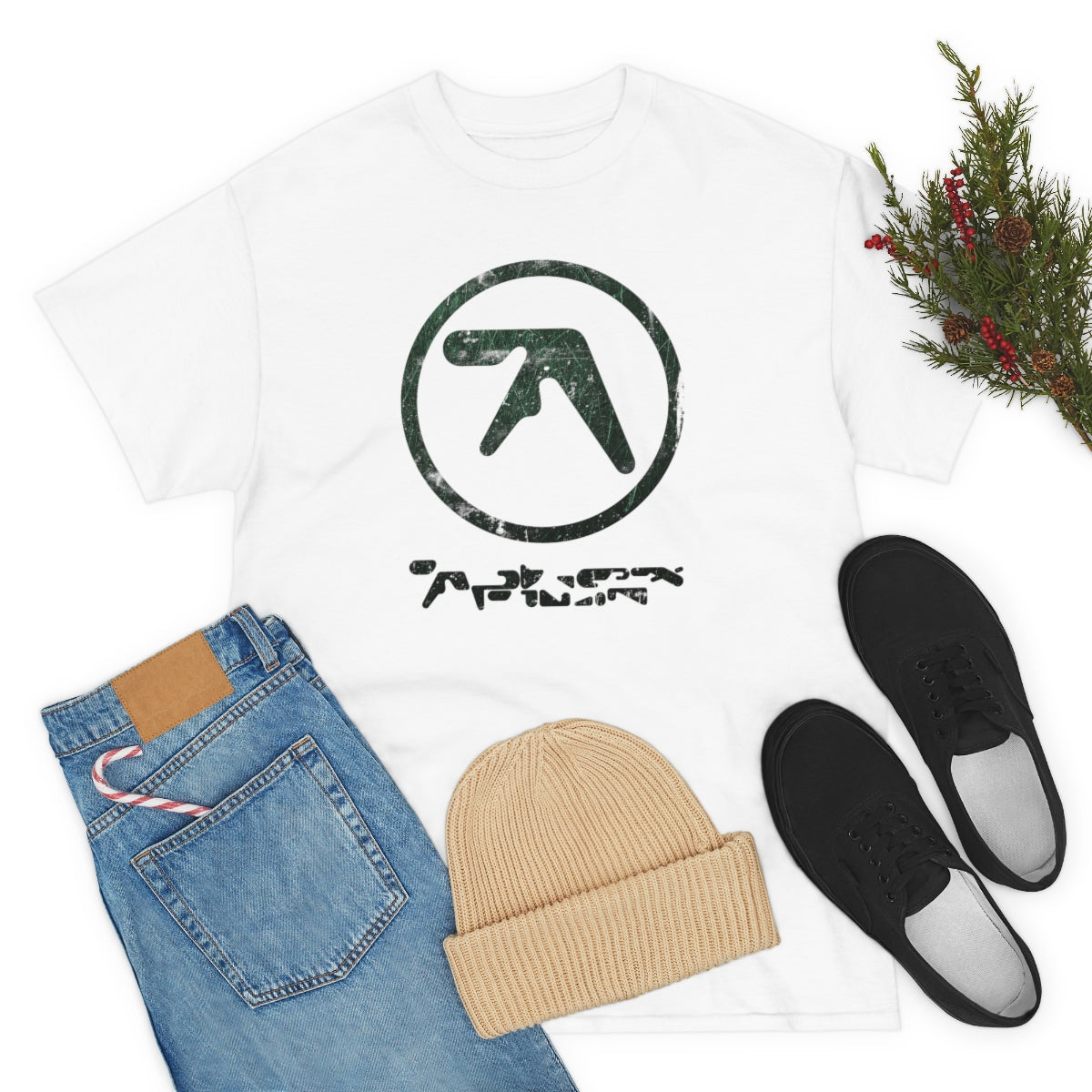 Aphex Twin Vintage Vibe Distressed Logo T-shirt (Dark Green)