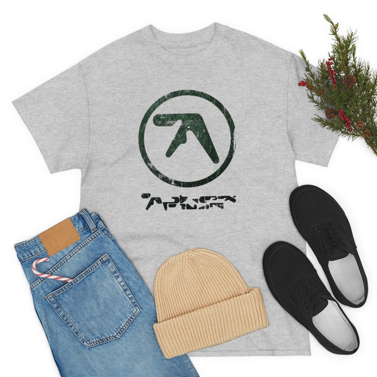 Aphex Twin Vintage Vibe Distressed Logo T-shirt (Dark Green)