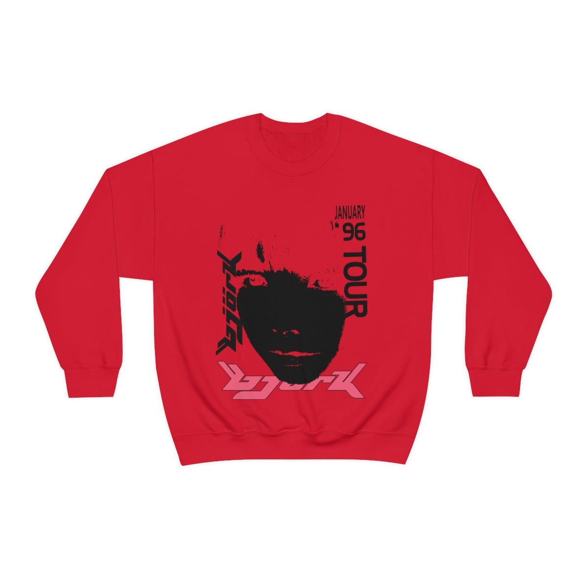 Bjork 1996 January Tour Vintage Vibe Crewneck Sweater (Black / Pink)