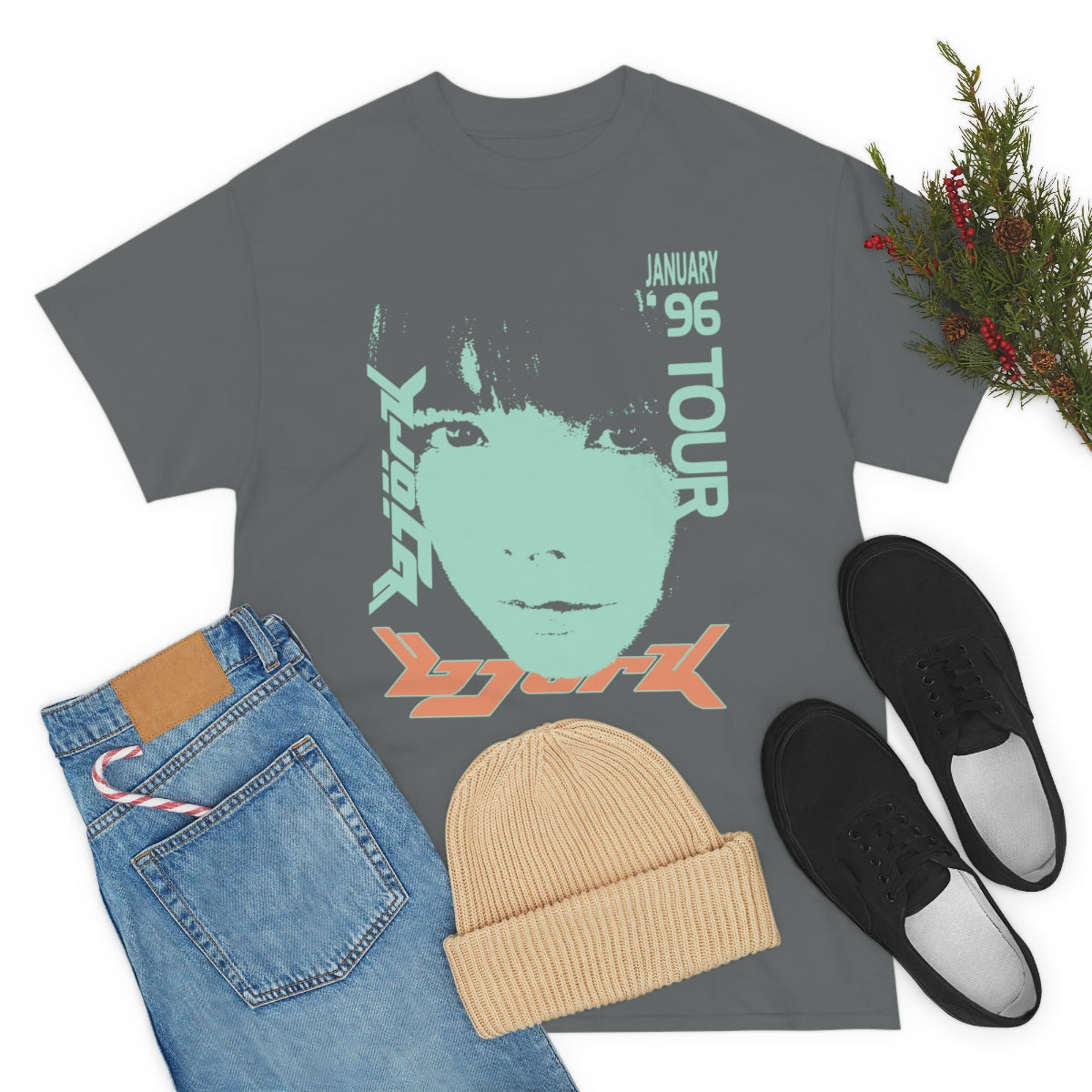 Bjork 1996 January Tour Vintage Vibe T-shirt (Mint / Light Melon)