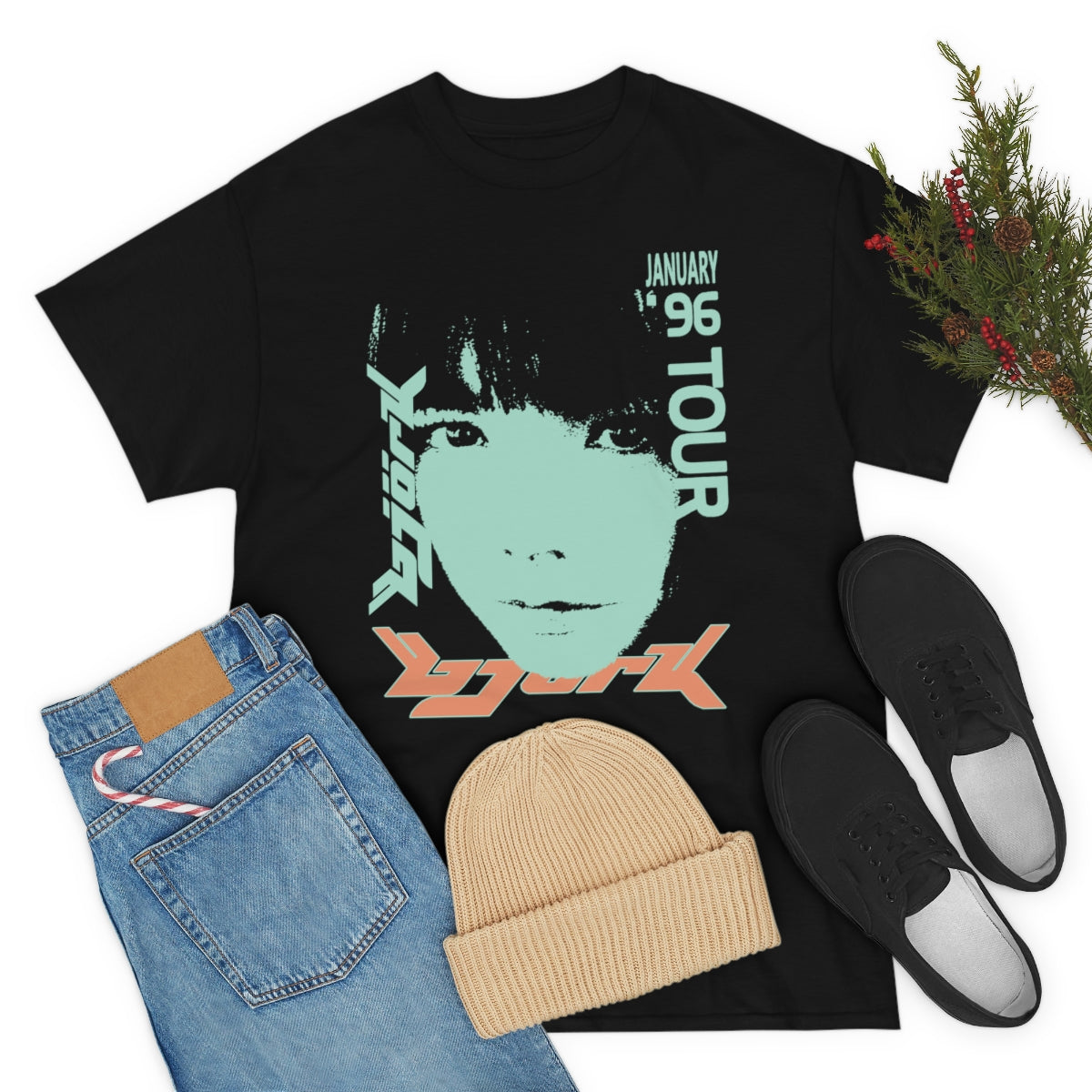 Bjork 1996 January Tour Vintage Vibe T-shirt (Mint / Light Melon)